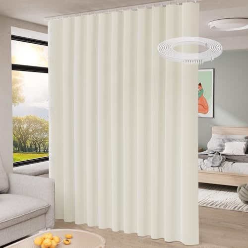Room Divider Curtain with Ceiling Mount Track Blackout Curtains Thickened Ceiling Privacy Room Divider Screen, Flexible Ceiling Track Window Curtain Panels for Living Room Bedroom (Beige W8.3 x L7ft)