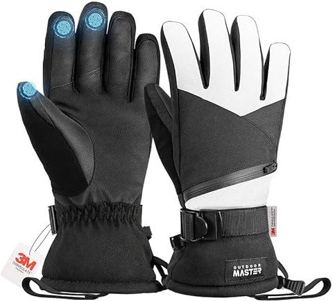 OutdoorMaster Guanti Invernali Uomo Sci - Guanti Neve Donna Sci - Impermeabili e Antivento, Compatibili Touchscreen con Tasche e Fibbie di Sicurezza - Ottimo per Sci, Snowboard, Trekking e Outdoor
