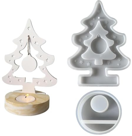 Stampo porta candela – 7 pollici | Supporto in silicone – Base albero di Natale in silicone cemento cemento gesso resina epossidica portacandele fai da te per decorazioni domestiche matrimoni feste