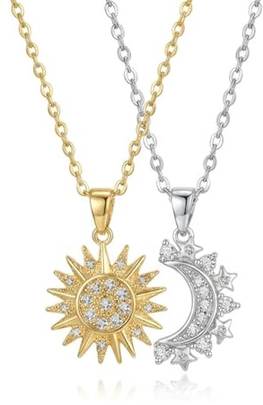 LAOYEFACAI 2 Pezzi Collane Partner e Amicizia in Acciaio Inossidabile, Collana Coppia Sole e Luna, Collana con Pietra Dure (1)