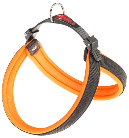 Ferplast Harnais pour Chiens de Taille Moyenne Harnais pour Chien AGILA Fluo 3 avec Rembourrage Doux, système de dégagement et d'attache Rapide, Tour de Poitrine 42-50 cm. Orange