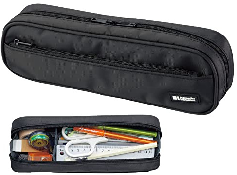 LIHIT LAB Large Capacity Zipper Long Pencil Case For School Office College, Big Capacity Pencil Bag Holder Adults Teen Boys Girls, Travel Cosmetics Storage, Jet Black (A7552-124)