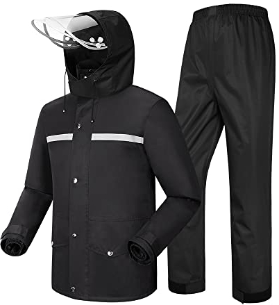 Coutyuyi Herren & Damen Regenanzug Reflektierender 100% Wasserdichter Anzug Outdoor Regenmantel Winddicht Regenjacke (XL, Schwarz)