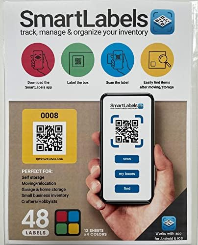 QR Code Smart Labels | Autocollants scannables à code couleur pour bacs de rangement, conteneurs de déménagement et organisation | Emballez et suivez l'inventaire sur l'application iOS et Android |