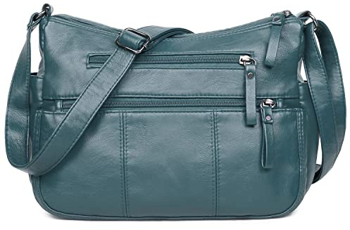 Shoulder bag for women Soft PU Leather Crossbody bag Multi Pockets Handbag Waterproof shoulder bag Ladies handbags Travel Bag (Blue)