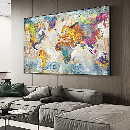 Instarry DIY 5D Diamond Painting Set Groß Farbige Weltkarte Dekoration Wohnung Modern 90x60 cm