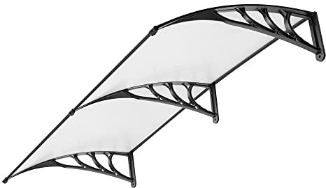 VIVOHOME Auvent de Porte et fenêtres 200x100cm Marquise de Porte Exterieur en Polycarbonate Transparent auvent en Arc pentu Protection Contre Pluie et UV pour Terrasse Balcon Patio