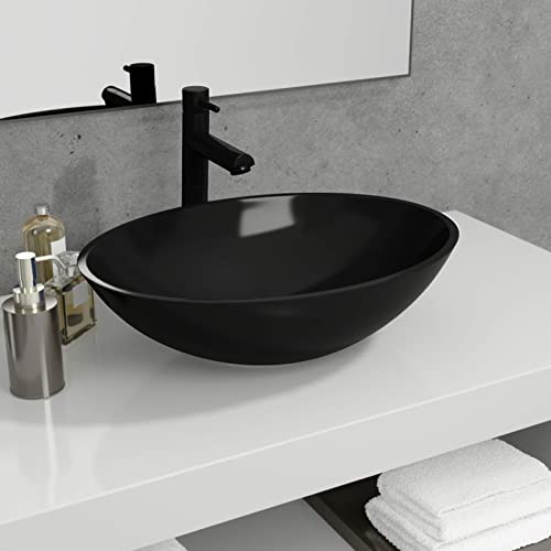 ZHOUMIN Washbasin, Countertop Washbasin, Countertop Washbasin, Bathroom Furniture, Bathroom Sink, Glass, 50 x 37 x 14 cm, Black