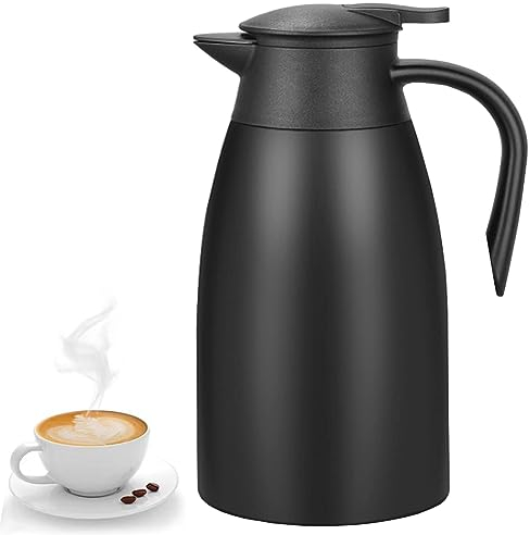 Carafe à café isotherme à double paroi en acier inoxydable de 2000 ml - Distributeur d'eau chaude, de thé, de boissons chaudes - Garde la chaleur pendant 24 heures - Conservation du froid pendant 12