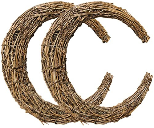 UPKOCH 2 Pcs 25cm Natural Rattan Grapevine Wreaths - Moon Shaped Vine Branch Wreaths for DIY Crafts, Xmas, Wedding, Party Decor -woven Hoop Rings
