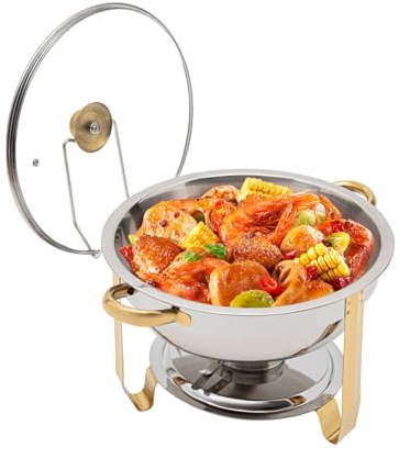 Scaldalvie, 5L/5.28QT, rotondo, in acciaio inox, chafing dish, chafing dish, chafer buffet catering, contenitore di calore, recipiente per chafing dishes, scalda cibo, catering, buffet e feste (oro)