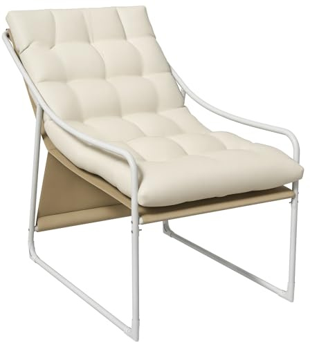 Outsunny Chaise de Jardin Fauteuil d'extérieur avec Coussin Cadre en Acier pour Balcon, terrasse, Jardin dim. 62L x 110l x 88H cm Beige