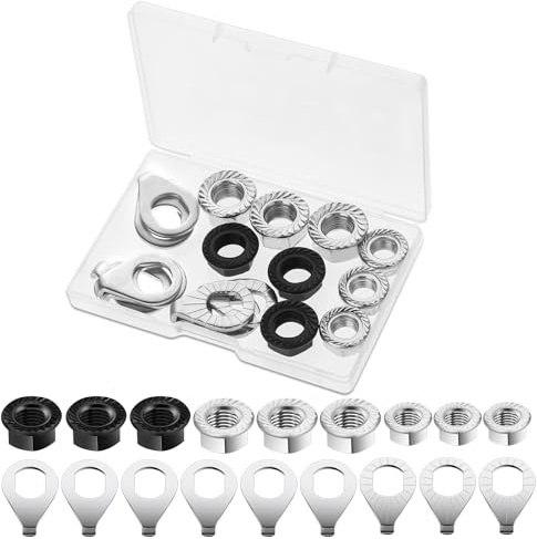 Giantree 18 Pcs Bike Nuts and Safety Washers, M8 M9.5 M10 Bicycle Axle Nuts Kit, Mountain Bike Accessories Wheel Retaining Bicycle Hook Hub Parts for Front and Rear Bike Wheel Mountain Road(18pcs)