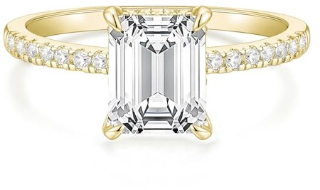 Titaniumcentral 3CT Verlobungsring Damen Gold Silber Ringe mit Zirkonia Smaragdschliff Trauringe Versprechen Ring für Frauen (Gelbgold,47 (15.0))