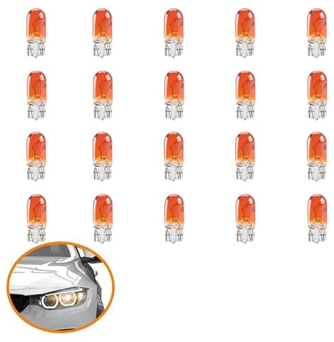 20 PCS 501 W5W T10 LED Car Interior Light Bulbs 12V 5W Amber Halogen Capless Sidelight Car Bulbs Universal Lasting Exterior Lighting for License Plate Reverse Parking Sidelights Dashboard Lamp