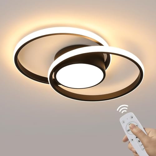 DELIPOP Plafoniera LED Soffitto Dimmerabile, 40W Lampada da Soffitto Moderna Rotondo con Telecomando 3000K-6500K, Nero Lampadario LED per Camera da Letto Soggiorno Cucina Corridoio