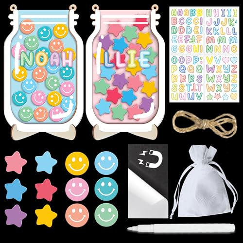 2-pack 50 polletter belöningsburk magnetisk för barn potträning småbarn smiley ansikte stjärna lärare klassrum bräda incitament bra beteende hantering verktyg tillbaka till skolan pojkar flickor