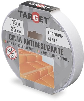 TARGET Självhäftande halkskyddstejp, säkerhet trappor ramper | För inomhus och utomhus, anti-fall (transparent, 15 M x 25 mm)