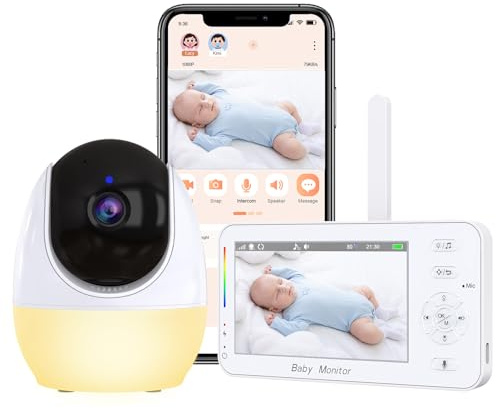 LNBEI Babymonitor med kamera och ljud, smart WiFi babymonitor med 5 tum 1080P delad skärm och 2K-kamera, mörkerseende, rörelsedetektion, tvåvägskommunikation, 292,6 m lång räckvidd (Baby6TQ)