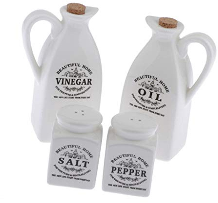 Set di 4 ampolle in ceramica bianca per olio, aceto, sale, pepe, utensili da cucina