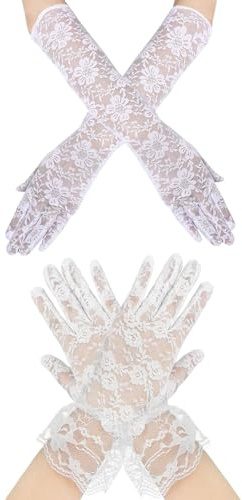 Vintage Floral Lace Gloves for Women,Elegant Short and Elbow Length Bridal Gloves,Stretchy Retro Courtesy Glove for Weddings,Tea Parties,Masquerade,1920s Opera Evenings,Halloween Accessories (White)