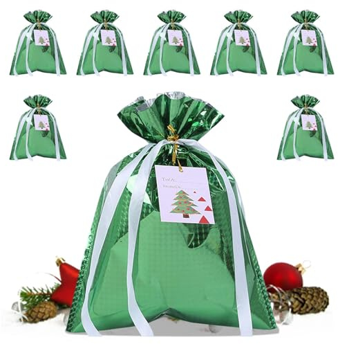 Bolsas de embalaje de Navidad | 8 bolsas de regalo de Navidad con cordón, reutilizables, regalos de fiesta para joyas, golosinas de boda, aperitivos, árbol de regalo, amigos, niños