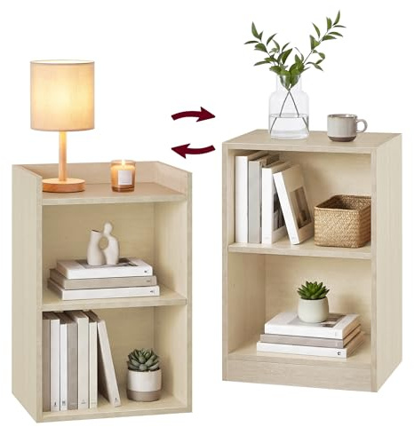 VASAGLE CUSTOS Collezione - Set di 2, Comodini con Scomparti Aperti, Tavolini con Ripiano Regolabile, Doppio Uso, Facile da Montare, per Camera da Letto Soggiorno, Beige Travertino LET866LA01