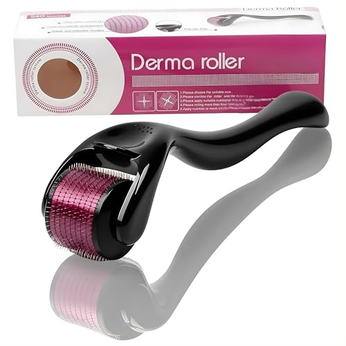 Derma-Roller 0.5mm & 1mm for Hair Face Skin, Microneedling Roller Beard Growth Kit Derma-Roller with 540 Needles for Men Women, Derma Roller for Face & Scalp (Needle Size 1.0mm)