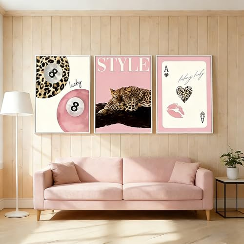 BeiYiHo 3 - Póster decorativo de pared, diseño de leopardo, rosa, moderno, bola de billar 8 leopardo, póster de pared, diseño pop art impreso, decoración de la habitación, adolescente, adulto, regalo