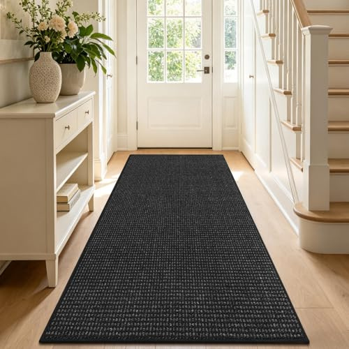 Enyhom Tapis de Couloir Antidérapant 60 x 180 cm, Long Tapis de Cuisine Lavable en Machine Tapis Couloir Chic Tapis Entree Interieur pour Interieur Salon Buanderie Balcon Entrées, Noir + Gris
