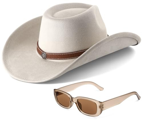 ViEinkaufen Cowboy Hat for Women Men, Western Suede Hat Cowboy & Cowgirl | Cowgirl Hat Women, Panama Hat, Wide Brim, Cowboy Costume Hat, Fancy Dress, Adjustable Strap Inside, Western Theme Party