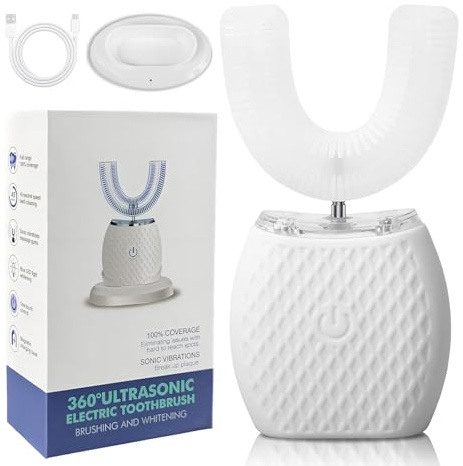 Cepillo de Dientes Ultrasónico Automático, Cepillo de Dientes Eléctrico Ultrasónico, Cepillo de Dientes Ultrasónico de 360° para Adultos (Blanco)