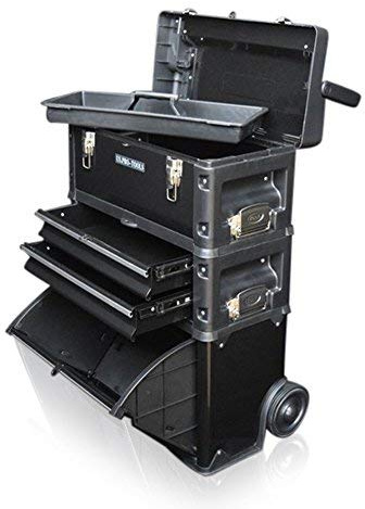 US PRO Black Work Center Plastic Steel Mobile Rolling Chest Trolley Cart cabinet 3 IN 1 Tool Box Wheels