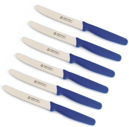 Marsvogel - 6 Stück Tafelmesser mit Wellenschliff - PP Blau - Made in Solingen