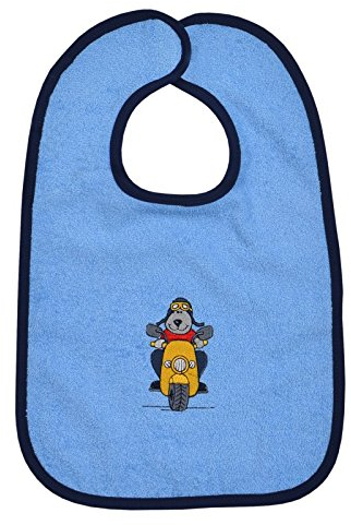 Mauz großes Klett-Lätzchen mit Stickerei Frottee (Bikerbär hellblau)