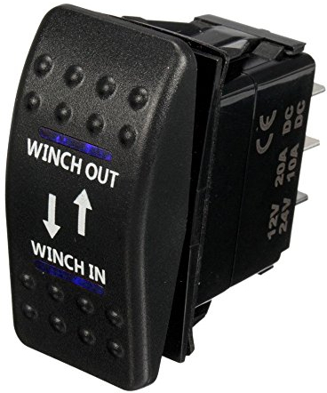 Mintice™ Interrupteur à Bascule Commutateur 7 Broches Momentané Lampe Lumière LED Bleu 12V 20A pour Voiture Bateau Moto (Winch in out)