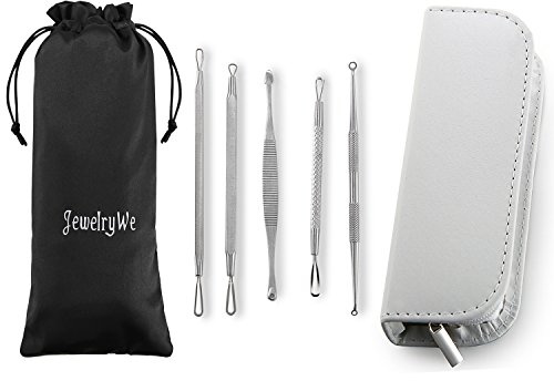 JewelryWe 5 st pormaskborttagare finnar komedoner akne brist blackhead remover extractor verktyg set rostfritt stål nagelbandsskrapa komedonklämma