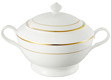 Stylish and Elegant Durable Bone China Soup Tureen with Lid for Hosting Parties and Events - Gold Design