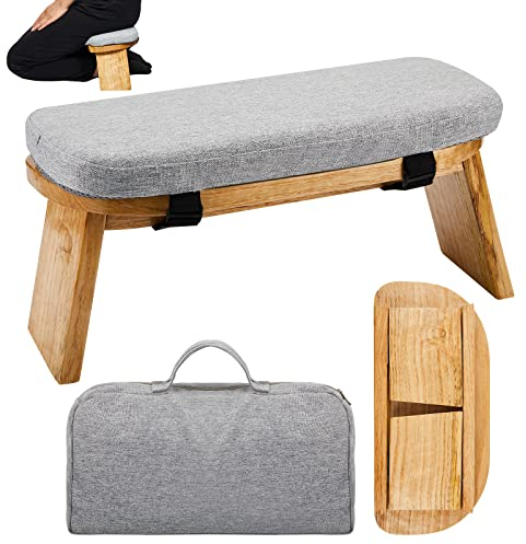 Namalu Meditationsbank mit Tragetasche, Meditation Kniehocker Tragbare Yoga Meditationsbank Ergonomischer Faltbarer Gebetshocker mit Weichem Kissen zum Knien Sitzen Gebet Erweiterte Praxis