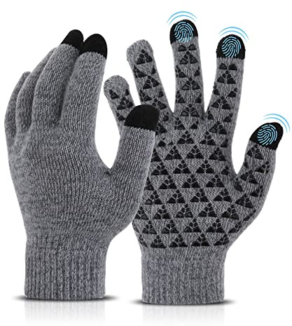 Abeillo Strickhandschuhe Touchscreen Handschuhe für Damen, Warme Rutschfester Winterhandschuhe mit Druck Dünne Fleece Liner Dehnbares Winter Gestrickte Thermohandschuhe