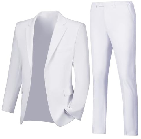 Lynerun Men's 2 Piece Suit Slim Fit Prom White Suit for Men Solid Formal Suit for Party Homecoming Wedding Groom Men Tuxedo 3XL