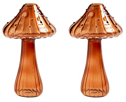 2 x pilzförmige Glasvase, Keramikvase, Kunststoffvase, Schreibtischplatte, Glasvase, Wandmontage, Blumenvase für Pflanzen, Blumen, Braun