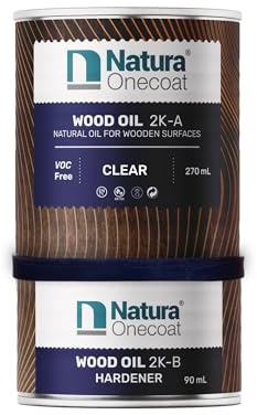 Natura Onecoat Wood Stain Oil - 200 ft² - 360 ml, Clear – Wood Finish for Interior Furniture & Floor - Linseed Wood Oil - Fast-Drying - Environmentally Friendly-Extra Durable Hard Wax Oil-VOC-Free