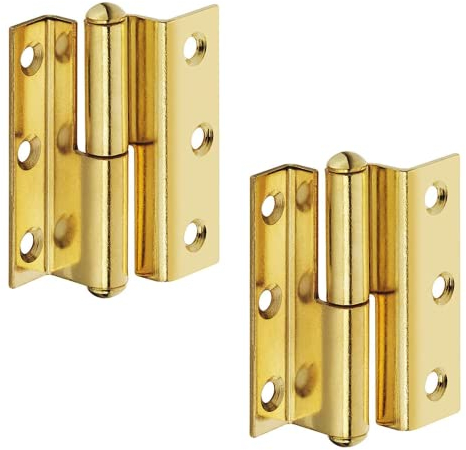 Gedotec Möbel-Scharnier Messing Zimmertür-Scharnier gekröpft Türband zum Schrauben - H1919 | Aufschraubscharnier Länge 50 mm | Kröpfung D 7,5 mm | Anschlag: Links | 2 Stück - Aufschraubband für Türen