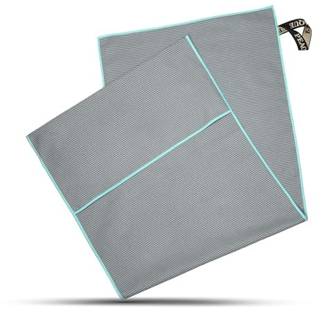 PEAQUE Mikrofaser Fitness-Handtuch mit Struktur - Umschlag für rutschfesten Halt - schnelltrocknend - Sport-Handtuch für Fitnessstudio (Grau/Türkis, 100x40 cm)