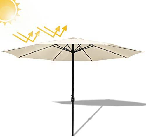 Fiqops Sonnenschirm Ø350 cm Beige mit Kurbel| Ampelschirm Gartenschirm Sonnenschutz UV Schutz 50+ | Kurbelschirm Marktschirm wasserdicht für Garten, Terrasse, Balkon, ohne Ständer