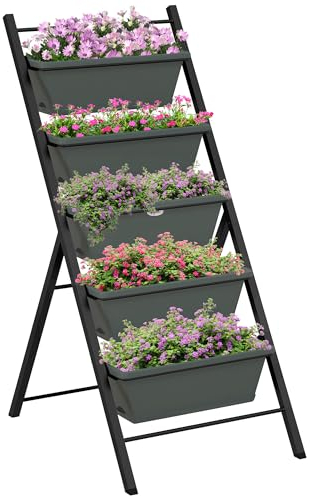 Outsunny Vertical Raised Garden Bed with 5 Removable Tray, Indoor Outdoor Elevated Plant Stand Grow Container for Vegetable Flowers Herbs, Charcoal Grey