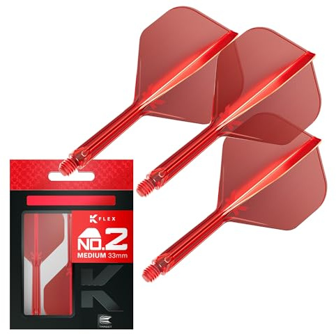 Target Darts K Flex Integrated Dart Flights and Shafts, No.2 Red (Medium) | Pack of 3 K-Flex – No2, Kflex All in One Moulded Dart Flight & Stem | Professional Dart Accessories