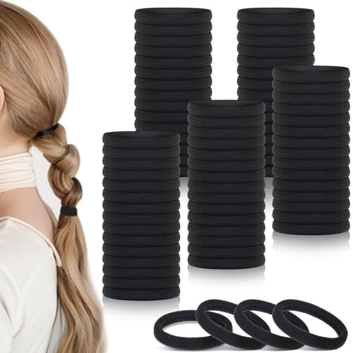 100 Stück schwarze Haargummis, nahtlose Haargummis, Pferdeschwanz-Halter, elastisch, Haar-Accessoires für Frauen und Mädchen, 3,8 cm