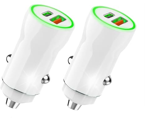 MUTTO Pack 2 Mini Cargador Coche USB C + USB A, Puerto Dual QC3.0, 2.4A, Compatible con Móvil, Tablets y Ipads, iPhone, Samsung y Todos